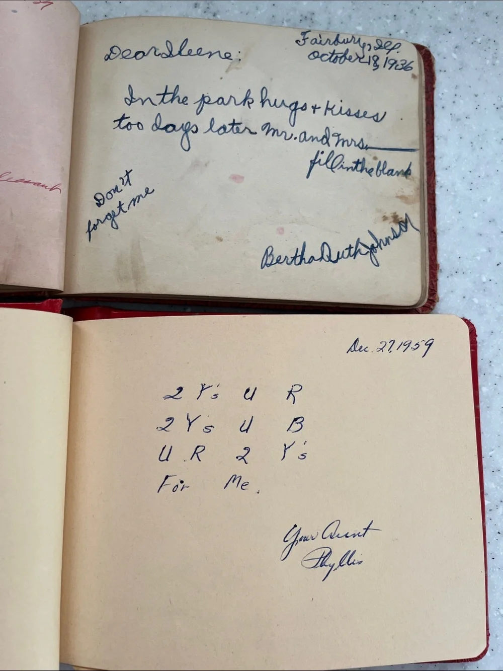 2 Vtg Autograph Books Ephemera 1930s & 1950s Old Handwriting Poems Etc